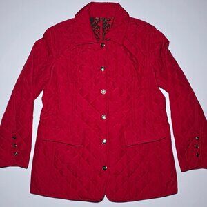 Chico's Womens Red Quilted Snap Shut Jacket Size 8 / 10